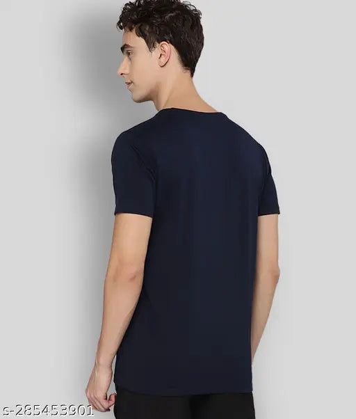 Navy Blue Cotton-Rich T-Shirt with Smartskin Technology - Men's round neck, short sleeves tee under 200 INR, tag-free comfort for all-day wear