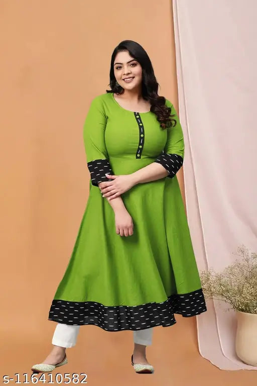 Cotton blend Anarkali Kurti, solid pattern, Indian designer wear for women, three-quarter sleeves