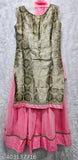 Art Silk kurta-lehenga set with net dupatta, featuring lace stitch and short sleeves. Sustainable clothing in free sizes (2-3 yrs: chest 22, length 25; 5-6 yrs: chest 26, length 29) from India