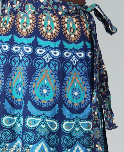 Cotton printed net wraparound skirt for girls, stylish and new in multiple sizes: 38, 40, 42, 44, free size, made in India