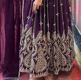 Embroidered georgette gown with dupatta, Indian traditional women's evening wear, three-quarter sleeves