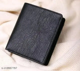 Black PU leather men's wallet, two-fold classic design for daily essential storage