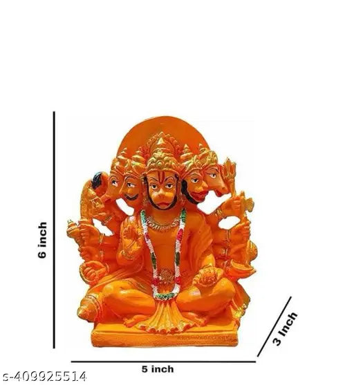 Orange resin Sindhuri Panchmukhi Hanuman idol, contemporary spiritual home decor (6 inch)