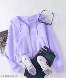 Lavender wool crop hoodie with zipper for kids, solid pattern and long sleeves, suitable for ages 9-16 years