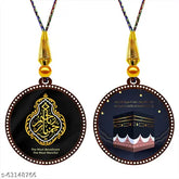 Wooden GiftzLane Allah & Mecca Madina Car Hanging Combo (Set of 2), ideal for car interior and gifting purposes, made in India with high-quality matte finish prelaminated MDF