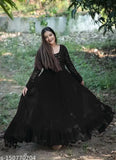 Olny royal embroidered Georgette blend A-line gown, long sleeves, full stitched, hand wash, suitable for all seasons