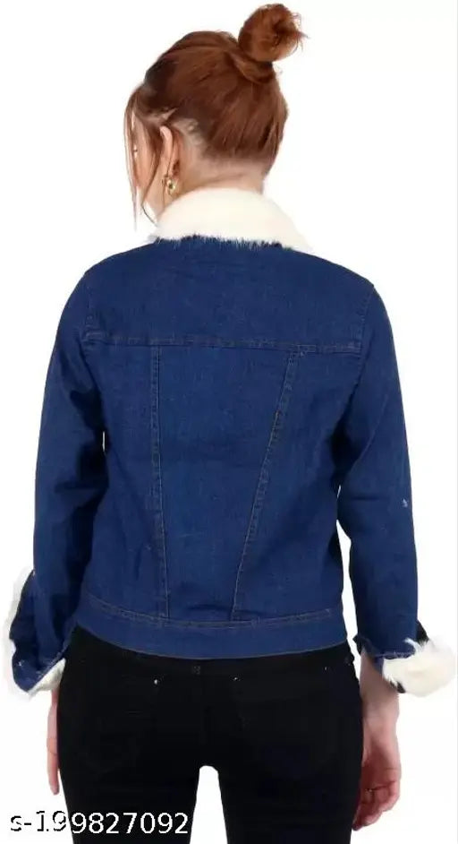 Solid plain denim women's jacket, long sleeves, high-quality finishing, India origin