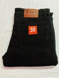 Black denim high-rise jeans for men, plain black color with clean distress finish, regular fit and full length
