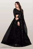 Indian heavy sequence work net lehenga choli & dupatta set with embellished top and solid lace work dupatta
