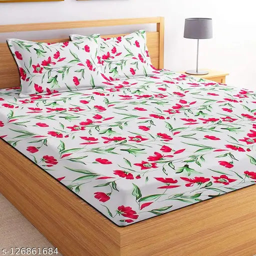 3D printed glace cotton floral kids bedsheets combo pack (2 bedsheets, 4 pillow covers), ideal for summer use by kids. Superfine quality, made in India