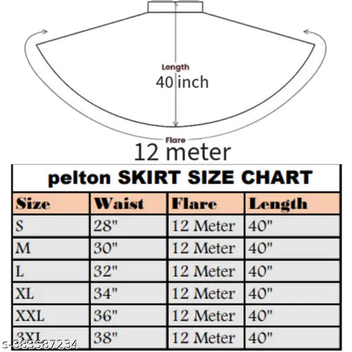 Faux crepe, high rise, fit-and-flare A-line skirt with 12m flare, for traditional wedding events. (Size 28-38in waist, 40in length) Indian origin