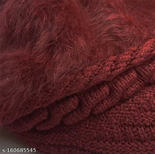 Maroon wool Viscor cap, 100% acrylic, self-design, onesize, warm, breathable, winter-ready