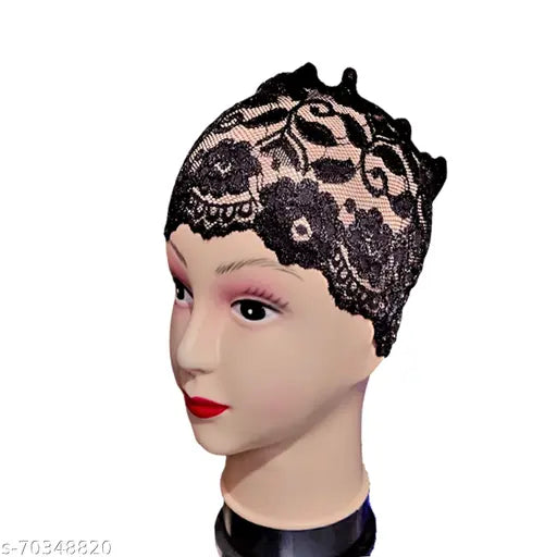 Black cotton hijab caps (pack of 3), trendy self-design head wraps for Islamic fashion, India origin