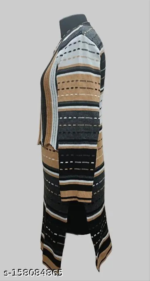 Striped woolen kurti for women, free size (Bust 18in, Size Length 38in), ideal for winter wear, made in India
