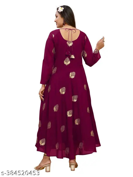 Purple embroidery Georgette kurti, long sleeves, vibrant party wear with four side lace