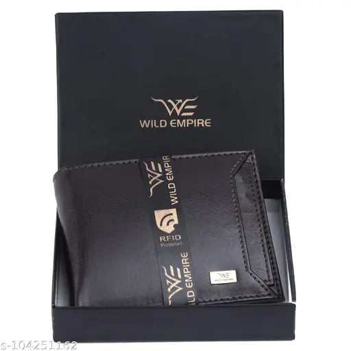 Stylish faux leather men's wallet, solid pattern, 2 compartments, free size (11cm x 8cm), Made in India