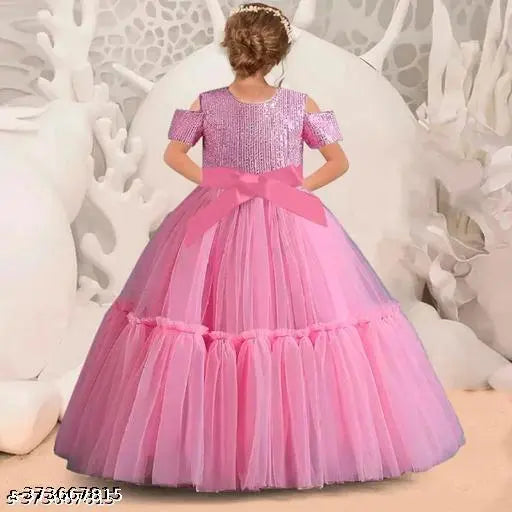Embroidered net Bollywood-style party dress with sequins and gathered nylon bottom, size 10-11 years, India origin