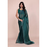 Green Jimmy choo embellished Bollywood saree with unstitched blouse (5.5Mtr), luxury fashion accessory on hanger