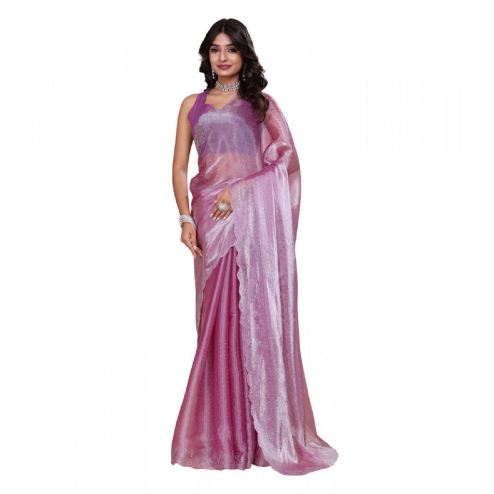 Magenta Jimmy Choo embellished Bollywood saree with unstitched blouse, 5.5mtr on mannequin