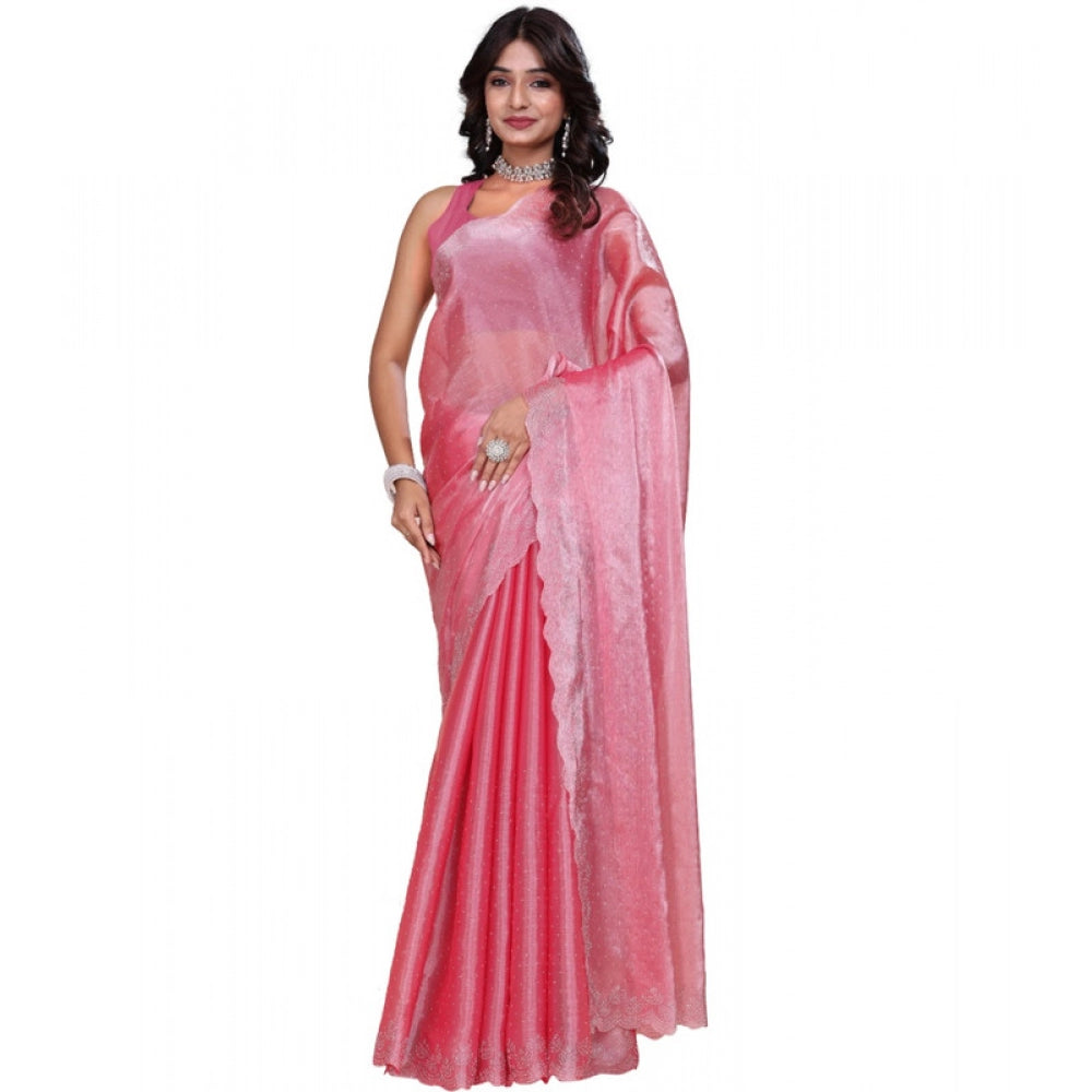 Pink Jimmy Choo embellished Bollywood saree (5.5mtr), unstitched blouse