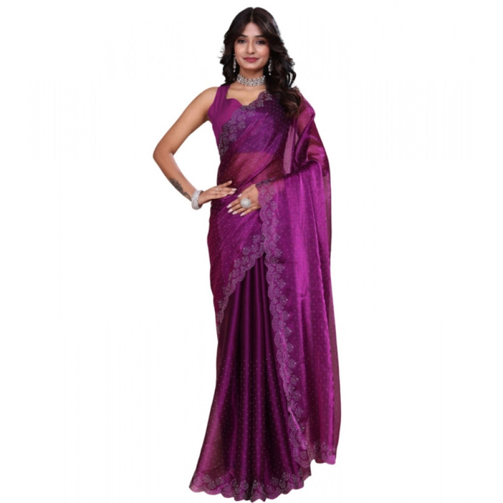 Purple tissue pure silk embellished Bollywood saree with unstitched blouse, 5.5Mtr