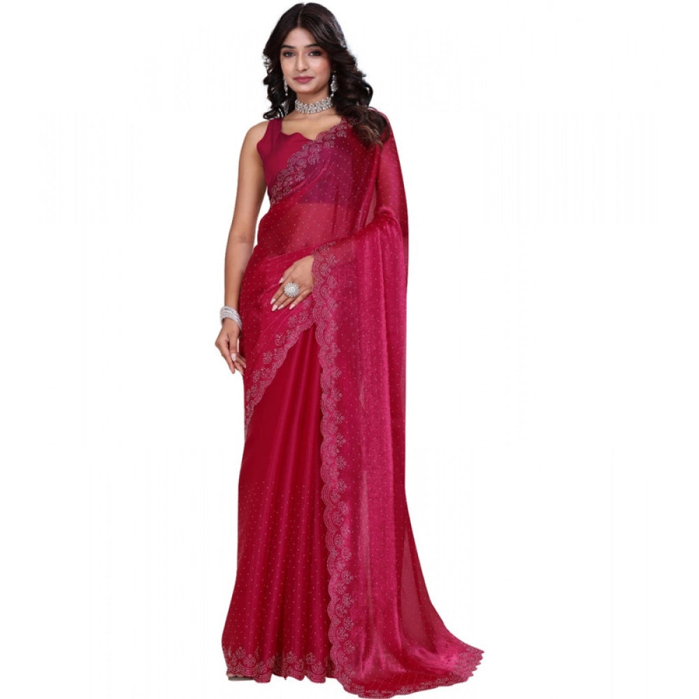 Red embellished Jimmy Choo Bollywood saree with unstitched blouse (5.5mtr)