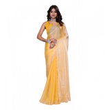 Yellow tissue pure silk embellished Bollywood saree with unstitched blouse, 5.5Mtr length