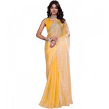 Yellow tissue pure silk embellished Bollywood saree with unstitched blouse (5.5Mtr)