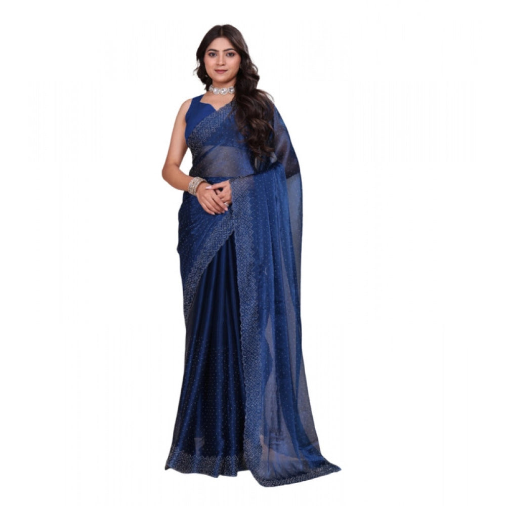 Blue embellished Jimmy Choo Bollywood saree with unstitched blouse, 5.5mtr length