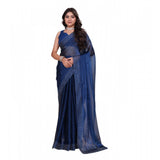Blue embellished Jimmy Choo Bollywood saree with unstitched blouse, 5.5mtr length