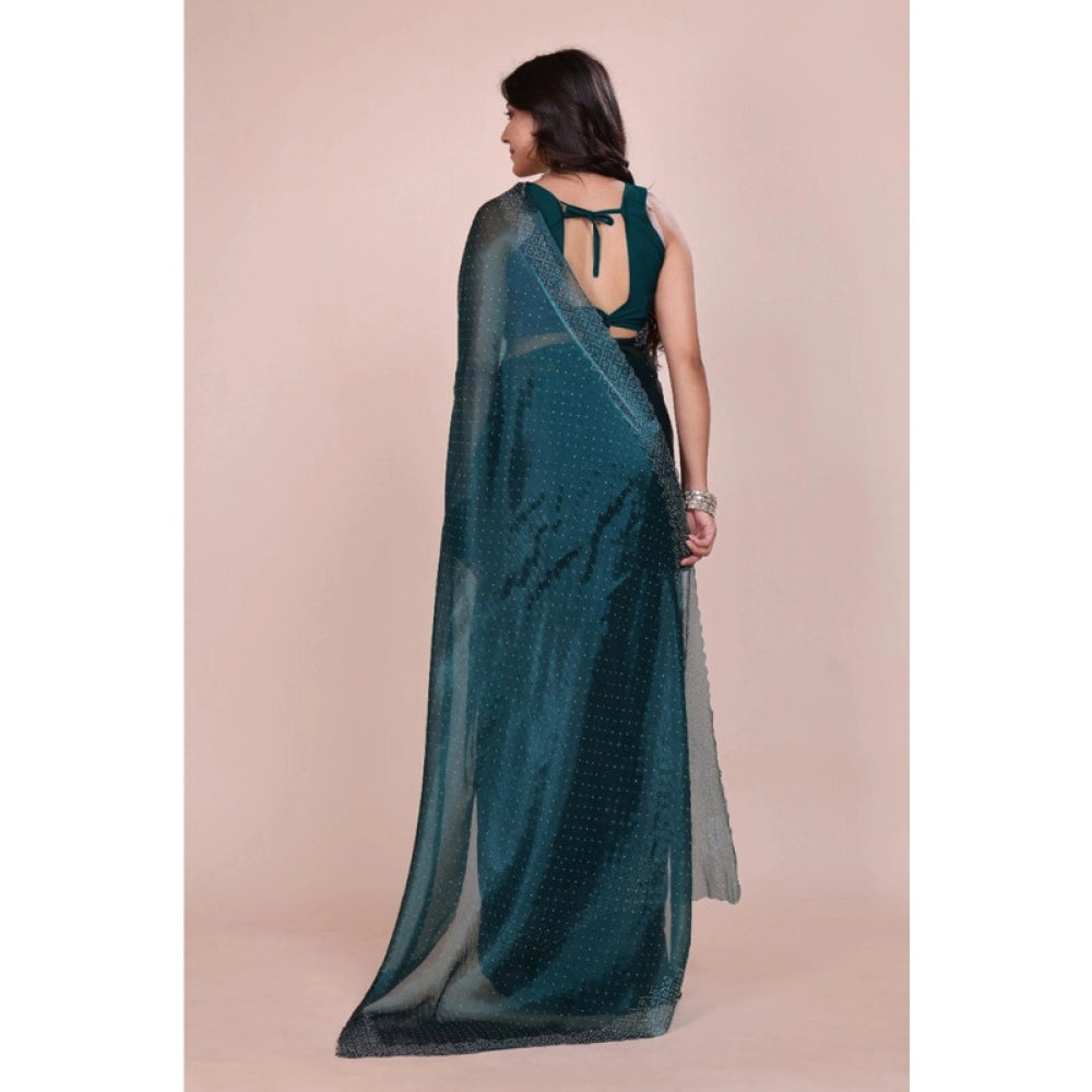 Green embellished Jimmy choo Bollywood saree with unstitched blouse (5.5Mtr)