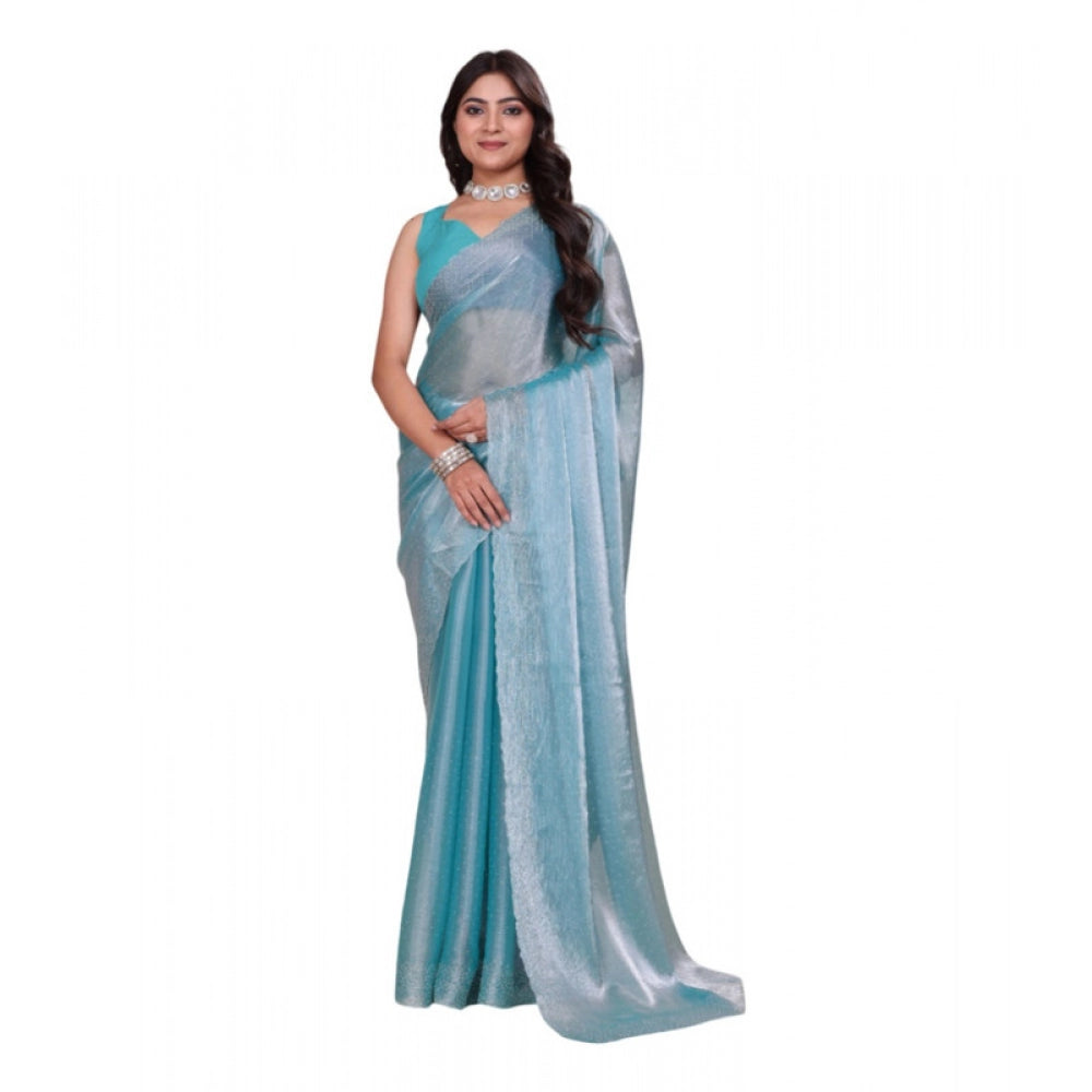 Light blue embellished Jimmy Choo Bollywood saree with unstitched blouse (5.5mtr)