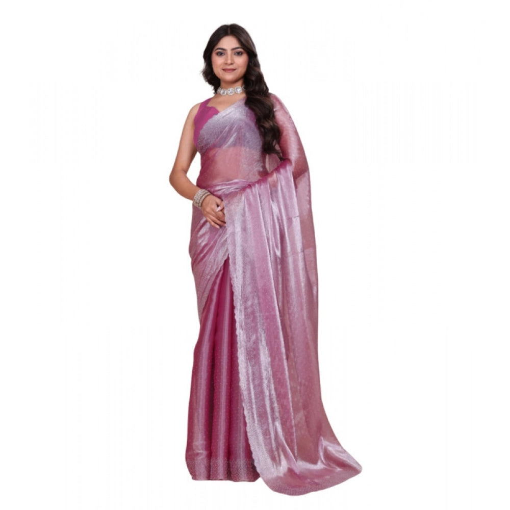 Magenta Jimmy Choo embellished Bollywood saree with unstitched blouse, 5.5Mtr, intricate detailing