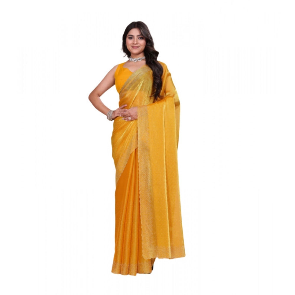 Mustard Jimmy Choo embellished Bollywood saree with unstitched blouse (5.5mtr) - close-up of intricate designs