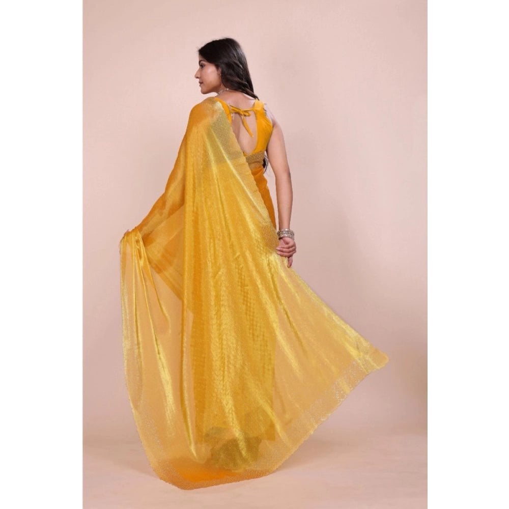 Mustard Jimmy Choo embellished Bollywood saree with unstitched blouse, 5.5mtr