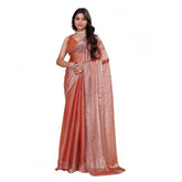 Women's Jimmy choo Embellished Bollywood Saree With Unstitched Blouse 5.5Mtr (Orange)
