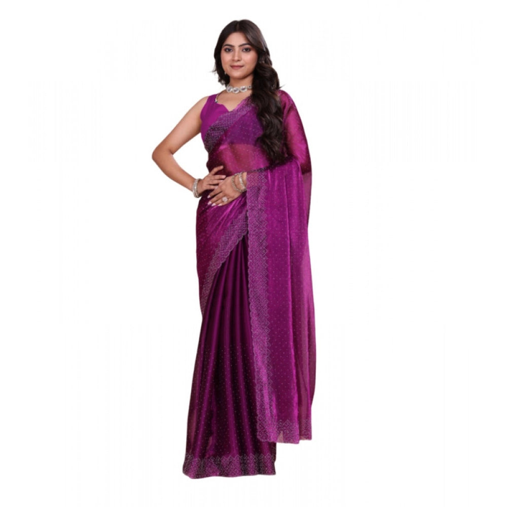 Purple Jimmy Choo embellished Bollywood saree with unstitched blouse (5.5mtr), high-fashion Indian wear on display