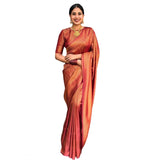 Red litchi silk printed saree with unstitched blouse for casual occasions