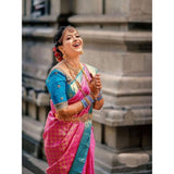 Pink litchi silk printed saree with unstitched blouse, casual Indian women's wear for special occasions