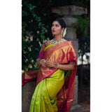 Green litchi silk printed saree with unstitched blouse for casual occasions