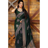 Green litchi silk printed saree with unstitched blouse for casual occasions