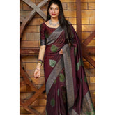 Maroon litchi silk printed saree with unstitched blouse, perfect for casual occasions