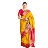 Yellow litchi silk printed saree with unstitched blouse for casual events