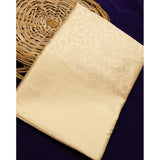 Gold litchi silk printed saree with unstitched blouse for casual occasions