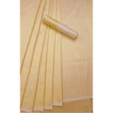 Litchi silk printed saree with gold unstitched blouse for casual occasions