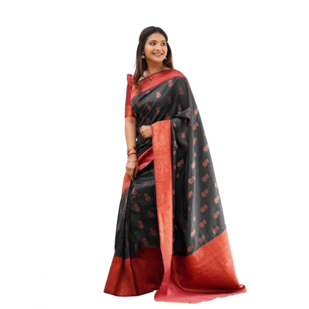 Grey litchi silk printed saree with unstitched blouse - versatile casual wear for women