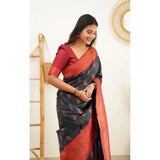 Grey litchi silk printed saree with unstitched blouse for casual occasions