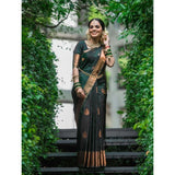 Green Litchi silk printed saree with unstitched blouse - casual Indian women's wear