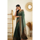Green litchi silk printed saree with unstitched blouse for casual occasions
