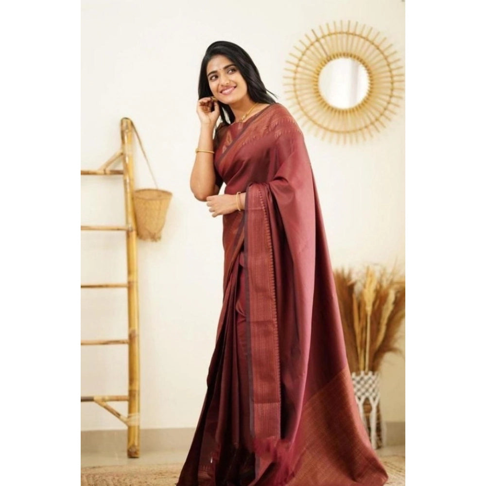 Maroon litchi silk printed saree with unstitched blouse, vibrant pattern for casual occasions